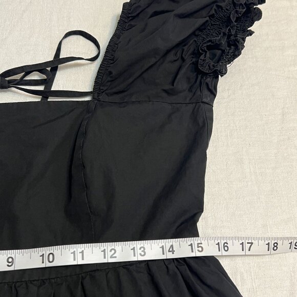 O.P.T. Black Cotton Puff Sleeve Midi Dress L Open Back Cottagecore Square Neck - Picture 7 of 9